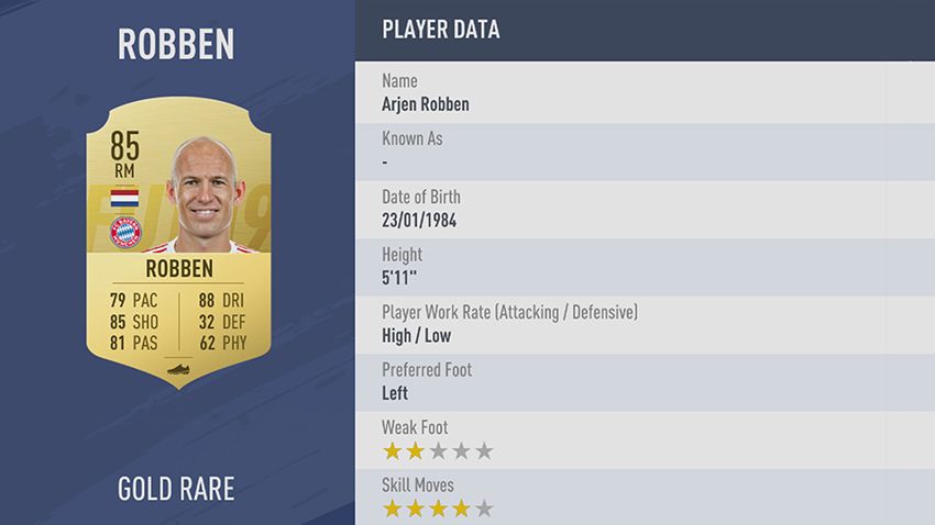 87 - 100 meilleurs joueurs FIFA 19 Arjen Robben Bayern Munich