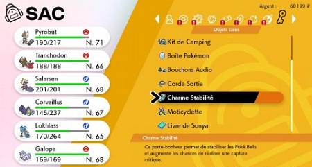 guide Capturer des Pokémon pour votre Dex Charme de Stabilité