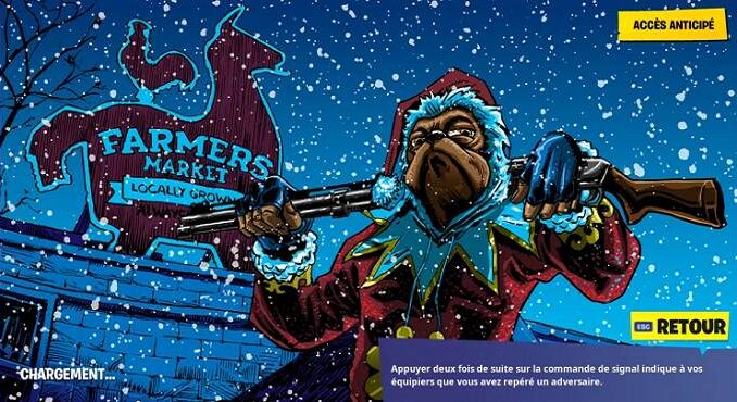 Guide Fortnite fête hivernale débloquer écran de chargement Une nuit aux abois cadeaux Hivernaux