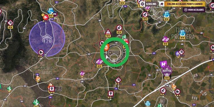 Emplacement d'El Estadio Horizon sur la carte Forza Horizon 5