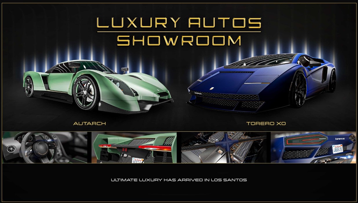 GTA Online showroom Luxury Autos - Överflöd Autarch et Pegassi Torero XO