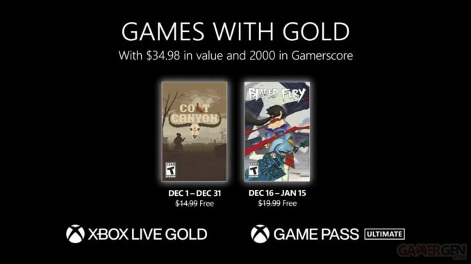 Xbox Games with Gold Decembre 2022 Liste des jeux gratuits du mois